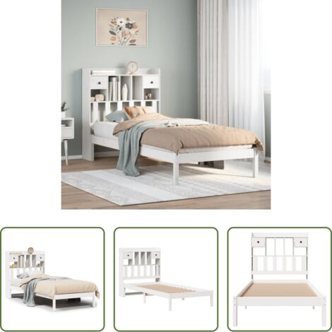 Letto con testiera -  Letto Libreria senza Materasso Bianco 90x190 cm Massello Pino