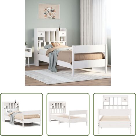 Letto con testiera -  Letto Libreria senza Materasso Bianco 90x190 cm Massello Pino