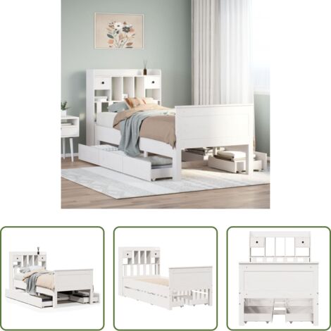 Letto con testiera -  Letto Libreria senza Materasso Bianco 90x190 cm Massello Pino