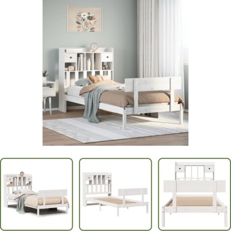 Letto con testiera -  Letto Libreria senza Materasso Bianco 90x190 cm Massello Pino