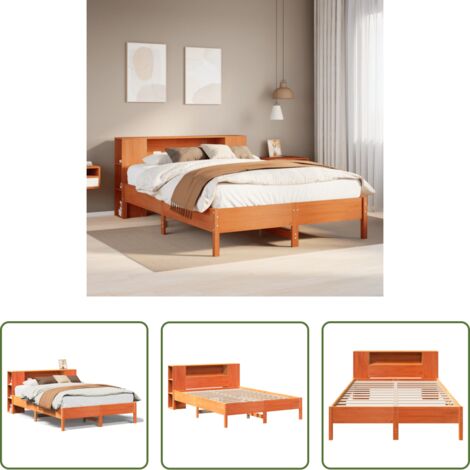 Letto con testiera -  Letto Libreria senza Materasso Marrone Cera 140x200 cm in Pino