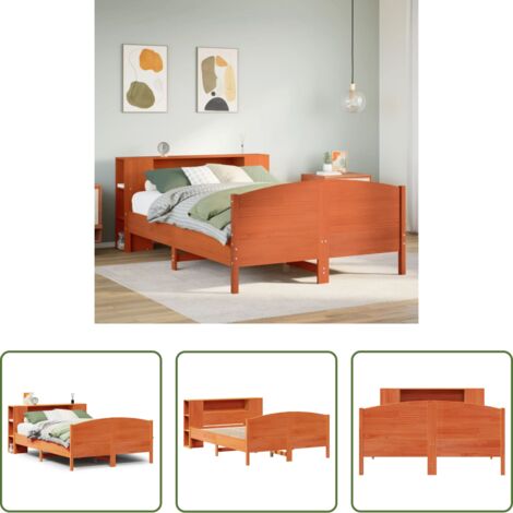 Letto con testiera -  Letto Libreria senza Materasso Marrone Cera 140x200 cm in Pino
