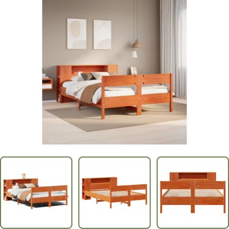 Letto con testiera -  Letto Libreria senza Materasso Marrone Cera 140x200 cm in Pino