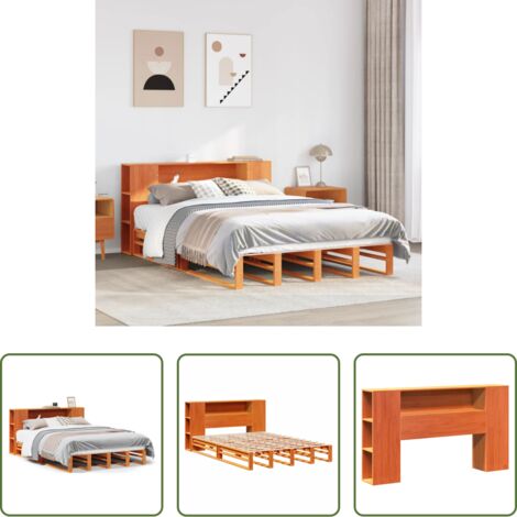 Letto con testiera -  Letto Libreria senza Materasso Marrone Cera 140x200 cm Legno