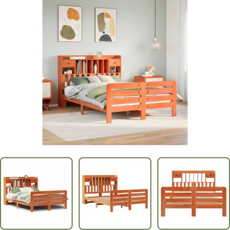 Letto con testiera -  Letto Libreria senza Materasso Marrone Cera 160x200 cm in Pino