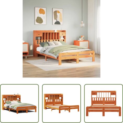 Letto con testiera -  Letto Libreria senza Materasso Marrone Cera 160x200 cm in Pino