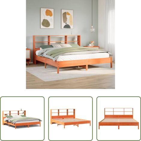 Letto con testiera -  Letto Libreria senza Materasso Marrone Cera 180x200 cm in Pino
