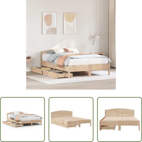 Letto con testiera -  Letto senza Materasso 135x190 cm in Legno Massello di Pino