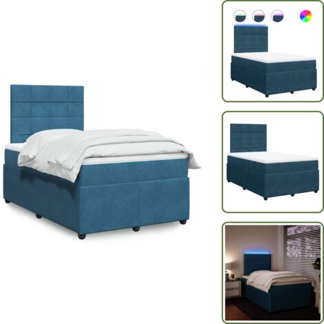 Letto con testiera regolabile - vidaXL Giroletto a Molle con Materasso Blu 120x190 cm in Velluto - Letto con luci LED