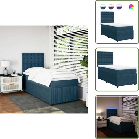 Letto con testiera regolabile - vidaXL Giroletto a Molle con Materasso Blu 80x200 cm in Velluto - Letto con luci LED