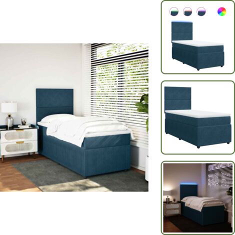 Letto con testiera regolabile - vidaXL Giroletto a Molle con Materasso Blu 90x190 cm in Velluto - Letto con luci a LED