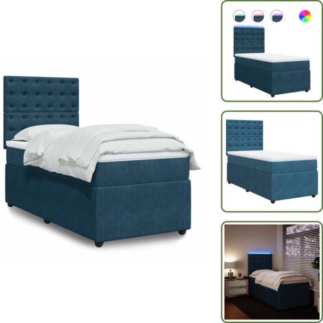 Letto con testiera regolabile - vidaXL Giroletto a Molle con Materasso Blu 90x190 cm in Velluto - Letto con luci a LED