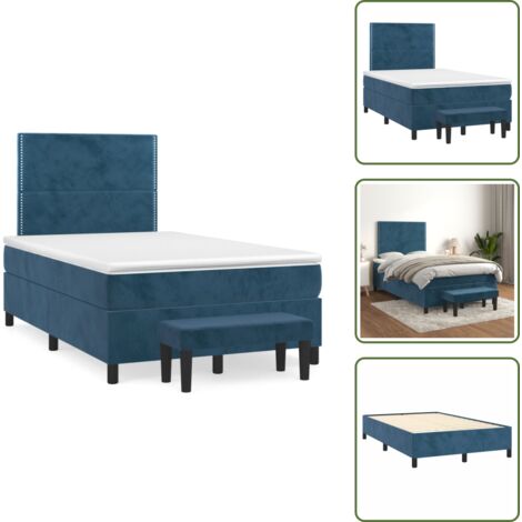 Letto con testiera regolabile - vidaXL Giroletto a Molle con Materasso Blu Scuro 120x190 cm in Velluto - Materasso morbido