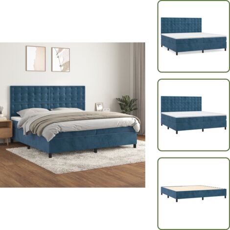 Letto con testiera regolabile - vidaXL Giroletto a Molle con Materasso Blu Scuro 200x200 cm in Velluto - Materasso a molle insacchettato