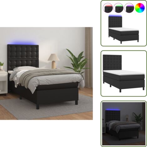 Letto con testiera regolabile - vidaXL Giroletto a Molle con Materasso e LED Nero 100x200cm Similpelle - Letto con coprimaterasso