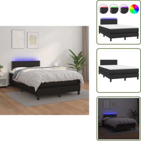 Letto con testiera regolabile - vidaXL Giroletto a Molle con Materasso e LED Nero 120x200cm Similpelle - Letto con coprimaterasso