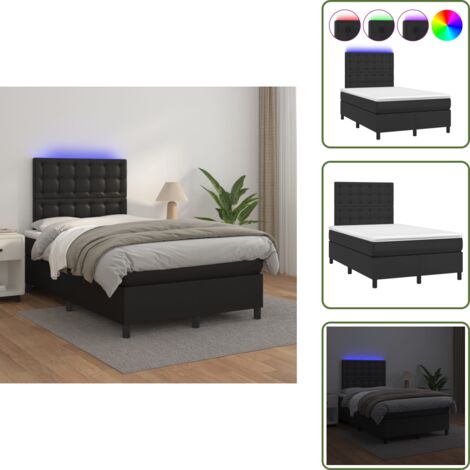 Letto con testiera regolabile - vidaXL Giroletto a Molle con Materasso e LED Nero 120x200cm Similpelle - Letto con coprimaterasso