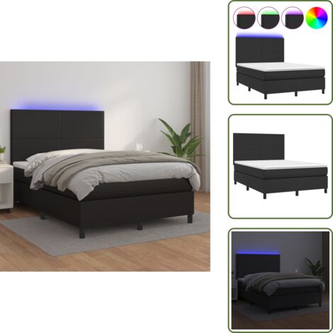 Letto con testiera regolabile - vidaXL Giroletto a Molle con Materasso e LED Nero 140x190cm Similpelle - Letto con coprimaterasso