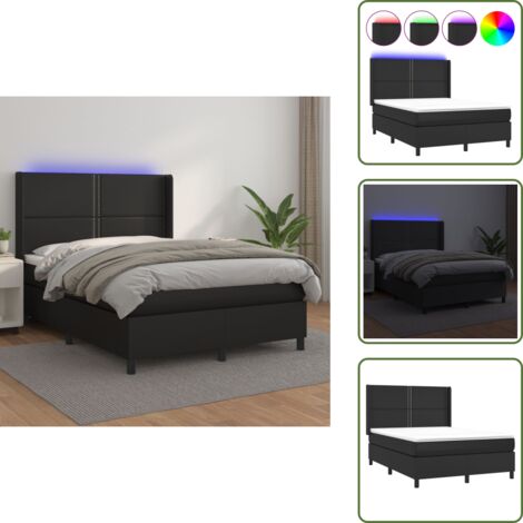 Letto con testiera regolabile - vidaXL Giroletto a Molle con Materasso e LED Nero 140x190cm Similpelle - Letto con coprimaterasso
