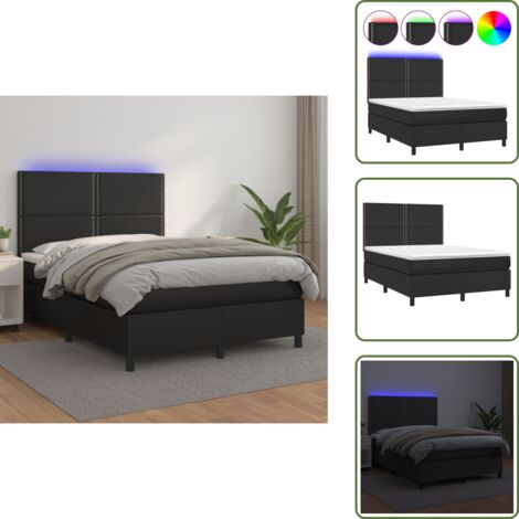 Letto con testiera regolabile - vidaXL Giroletto a Molle con Materasso e LED Nero 140x190cm Similpelle - Letto con coprimaterasso