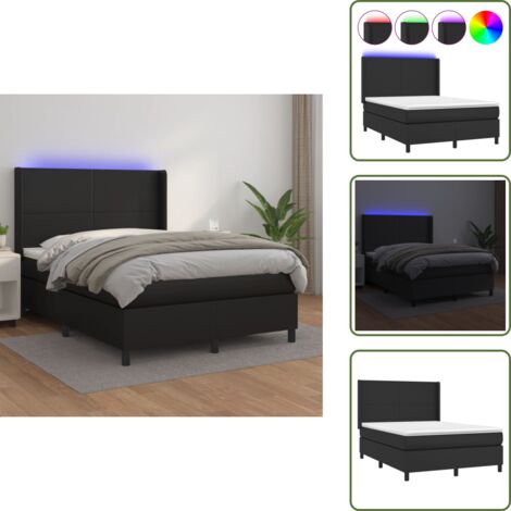 Letto con testiera regolabile - vidaXL Giroletto a Molle con Materasso e LED Nero 140x190cm Similpelle - Letto con coprimaterasso