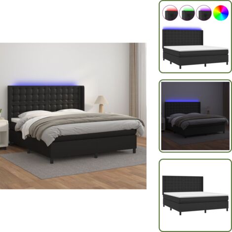 Letto con testiera regolabile - vidaXL Giroletto a Molle con Materasso e LED Nero 160x200cm Similpelle - Letto con coprimaterasso