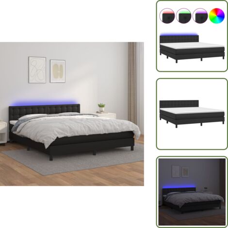 Letto con testiera regolabile - vidaXL Giroletto a Molle con Materasso e LED Nero 160x200cm Similpelle - Letto con coprimaterasso