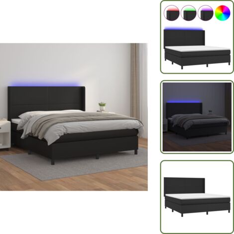 Letto con testiera regolabile - vidaXL Giroletto a Molle con Materasso e LED Nero 160x200cm Similpelle - Letto con coprimaterasso