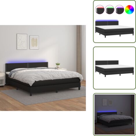 Letto con testiera regolabile - vidaXL Giroletto a Molle con Materasso e LED Nero 180x200cm Similpelle - Letto con coprimaterasso