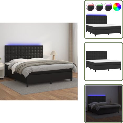 Letto con testiera regolabile - vidaXL Giroletto a Molle con Materasso e LED Nero 180x200cm Similpelle - Letto con coprimaterasso