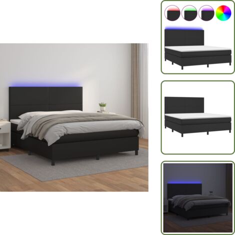 Letto con testiera regolabile - vidaXL Giroletto a Molle con Materasso e LED Nero 180x200cm Similpelle - Letto con coprimaterasso