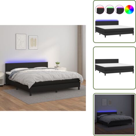 Letto con testiera regolabile - vidaXL Giroletto a Molle con Materasso e LED Nero 180x200cm Similpelle - Letto con coprimaterasso