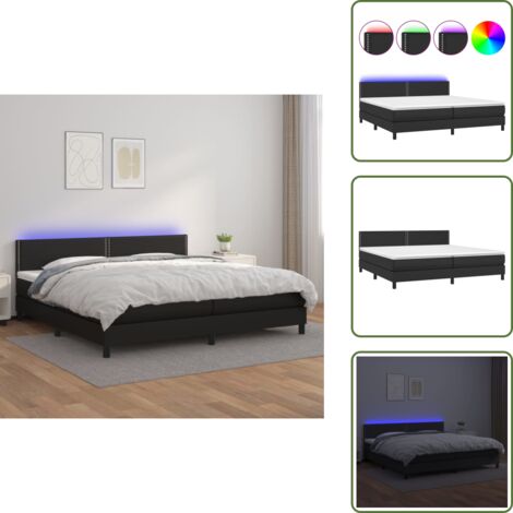 Letto con testiera regolabile - vidaXL Giroletto a Molle con Materasso e LED Nero 200x200cm Similpelle - Letto con coprimaterasso