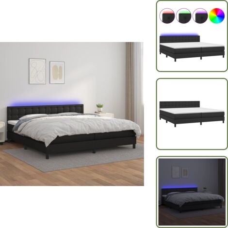 Letto con testiera regolabile - vidaXL Giroletto a Molle con Materasso e LED Nero 200x200cm Similpelle - Letto con coprimaterasso