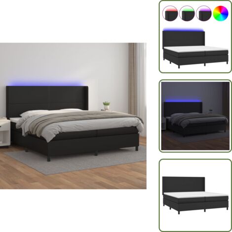 Letto con testiera regolabile - vidaXL Giroletto a Molle con Materasso e LED Nero 200x200cm Similpelle - Letto con coprimaterasso