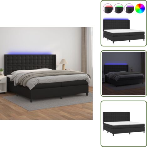 Letto con testiera regolabile - vidaXL Giroletto a Molle con Materasso e LED Nero 200x200cm Similpelle - Letto con coprimaterasso