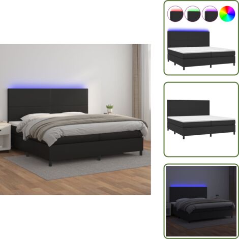 Letto con testiera regolabile - vidaXL Giroletto a Molle con Materasso e LED Nero 200x200cm Similpelle - Letto con coprimaterasso