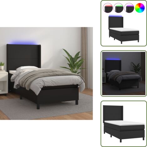 Letto con testiera regolabile - vidaXL Giroletto a Molle con Materasso e LED Nero 90x190 cm Similpelle - Letto con coprimaterasso