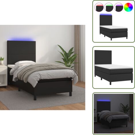 Letto con testiera regolabile - vidaXL Giroletto a Molle con Materasso e LED Nero 90x190 cm Similpelle - Letto con coprimaterasso