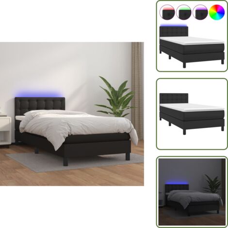 Letto con testiera regolabile - vidaXL Giroletto a Molle con Materasso e LED Nero 90x200 cm Similpelle - Letto con coprimaterasso