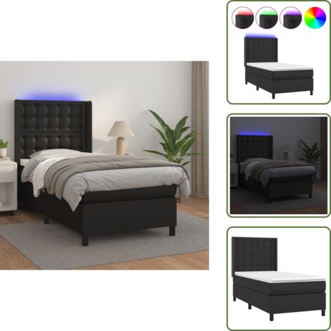 Letto con testiera regolabile - vidaXL Giroletto a Molle con Materasso e LED Nero 90x200 cm Similpelle - Letto con coprimaterasso