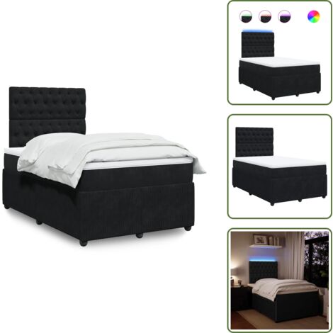 Letto con testiera regolabile - vidaXL Giroletto a Molle con Materasso Nero 120x190 cm in Velluto - Letto con luci a LED