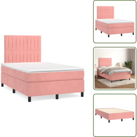 Letto con testiera regolabile - vidaXL Giroletto a Molle con Materasso Rosa 120x190 cm in Velluto - Letto con materasso a molle insacchettate