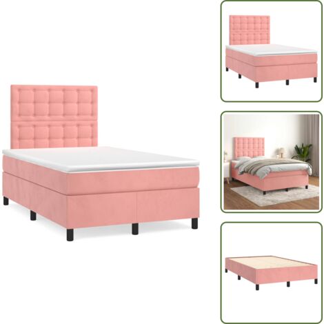 Letto con testiera regolabile - vidaXL Giroletto a Molle con Materasso Rosa 120x190 cm in Velluto - Letto con materasso a molle insacchettate