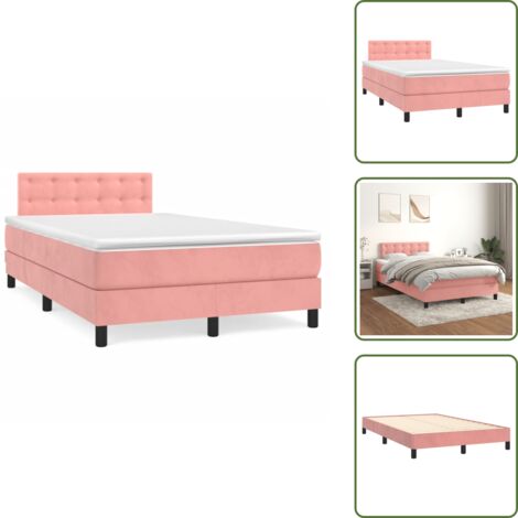 Letto con testiera regolabile - vidaXL Giroletto a Molle con Materasso Rosa 120x190 cm in Velluto - Letto con materasso a molle insacchettato