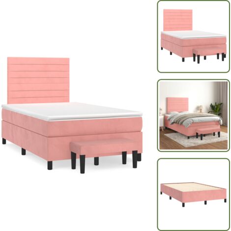 Letto con testiera regolabile - vidaXL Giroletto a Molle con Materasso Rosa 120x190 cm in Velluto - Letto con materasso a molle insacchettato