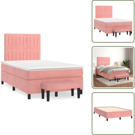 Letto con testiera regolabile - vidaXL Giroletto a Molle con Materasso Rosa 120x190 cm in Velluto - Letto con materasso a molle insacchettato