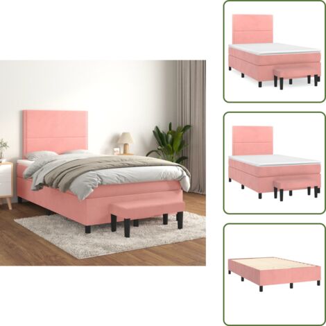 Letto con testiera regolabile - vidaXL Giroletto a Molle con Materasso Rosa 120x200 cm in Velluto - Panca multifunzionale