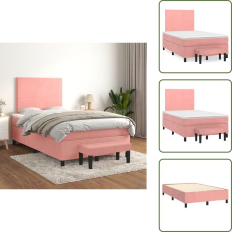 Letto con testiera regolabile - vidaXL Giroletto a Molle con Materasso Rosa 120x200 cm in Velluto - Panca multifunzionale