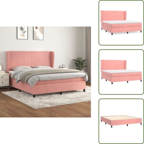 Letto con testiera regolabile - vidaXL Giroletto a Molle con Materasso Rosa 180x200 cm in Velluto - Materasso morbido